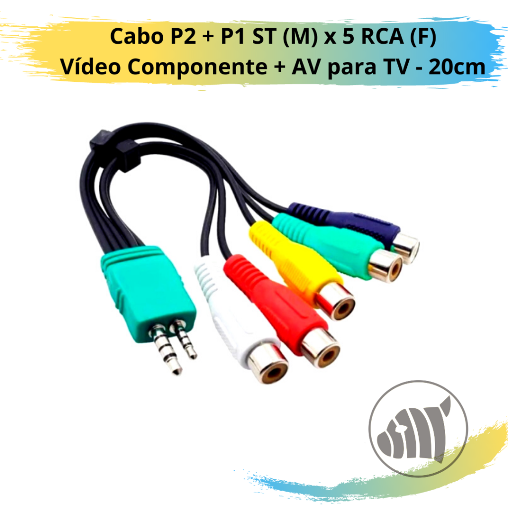 Cabo P2 + P1 ST (M) X 5 RCA (F) Vídeo Componente + AV Para TV- 20cm